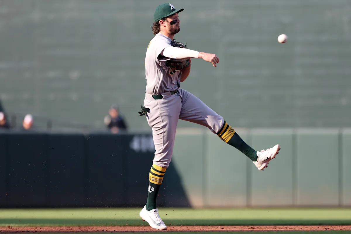 Athletics shortstop Jacob Wilson leaves game with a shoulder injury after diving for a grounder