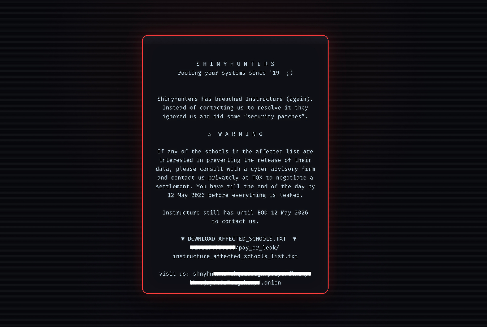 Hackers deface school login pages after claiming another Instructure hack