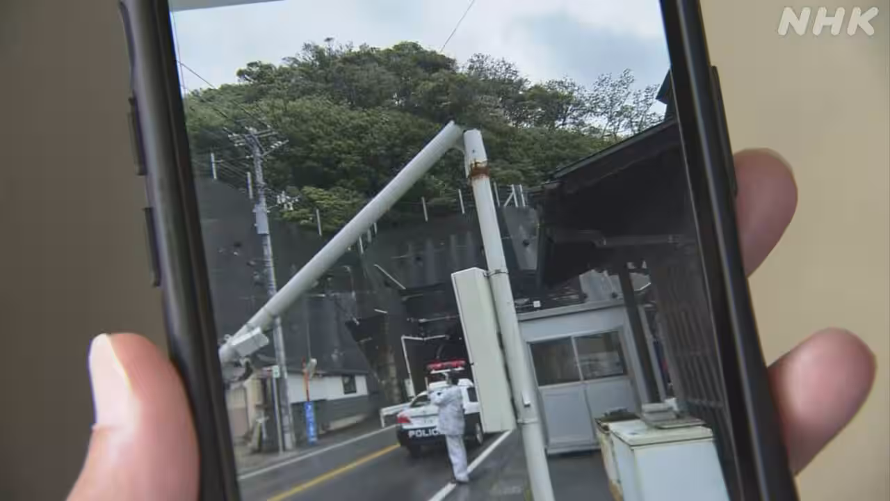 各地で強風被害か 静岡 沼津 電柱倒れ国道一時通行止め