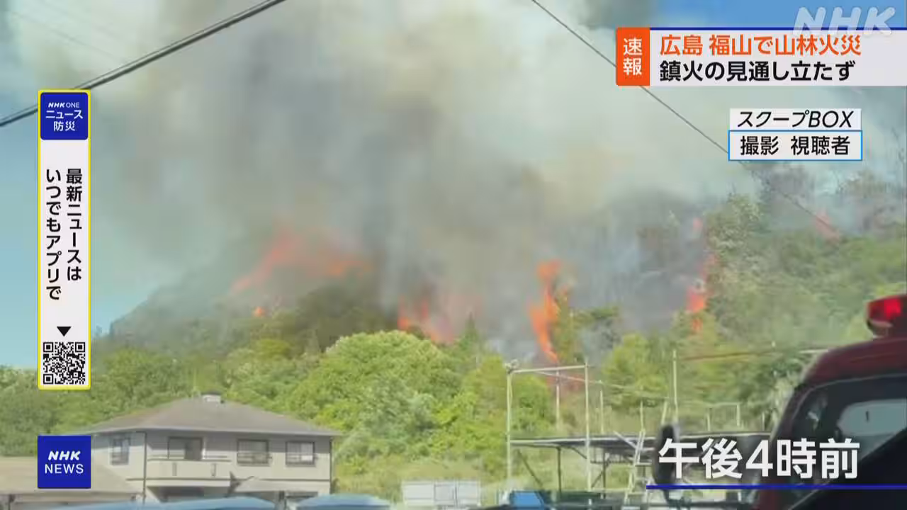 広島 福山 山林火災が発生 鎮火の見通し立たず