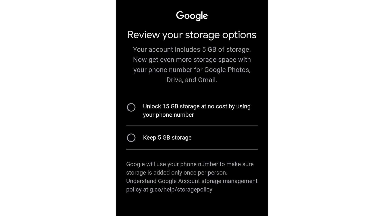 New Google accounts may only get 5GB free storage — unless you link a phone number