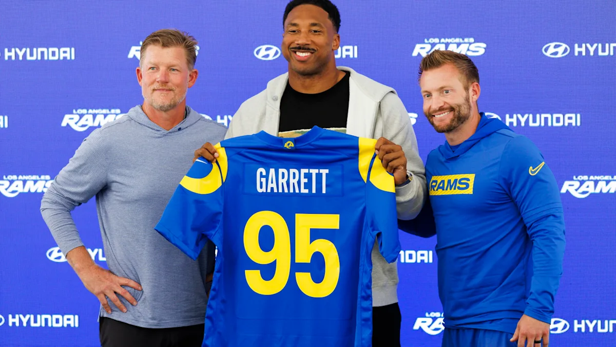 Myles Garrett says it cost him "more than a couple bucks" to get the Rams' No. 95 jersey