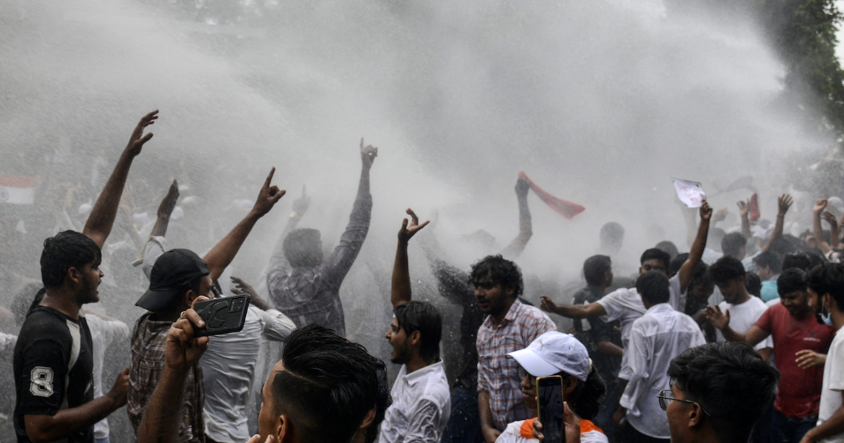 Water cannon deployed at India education system protests