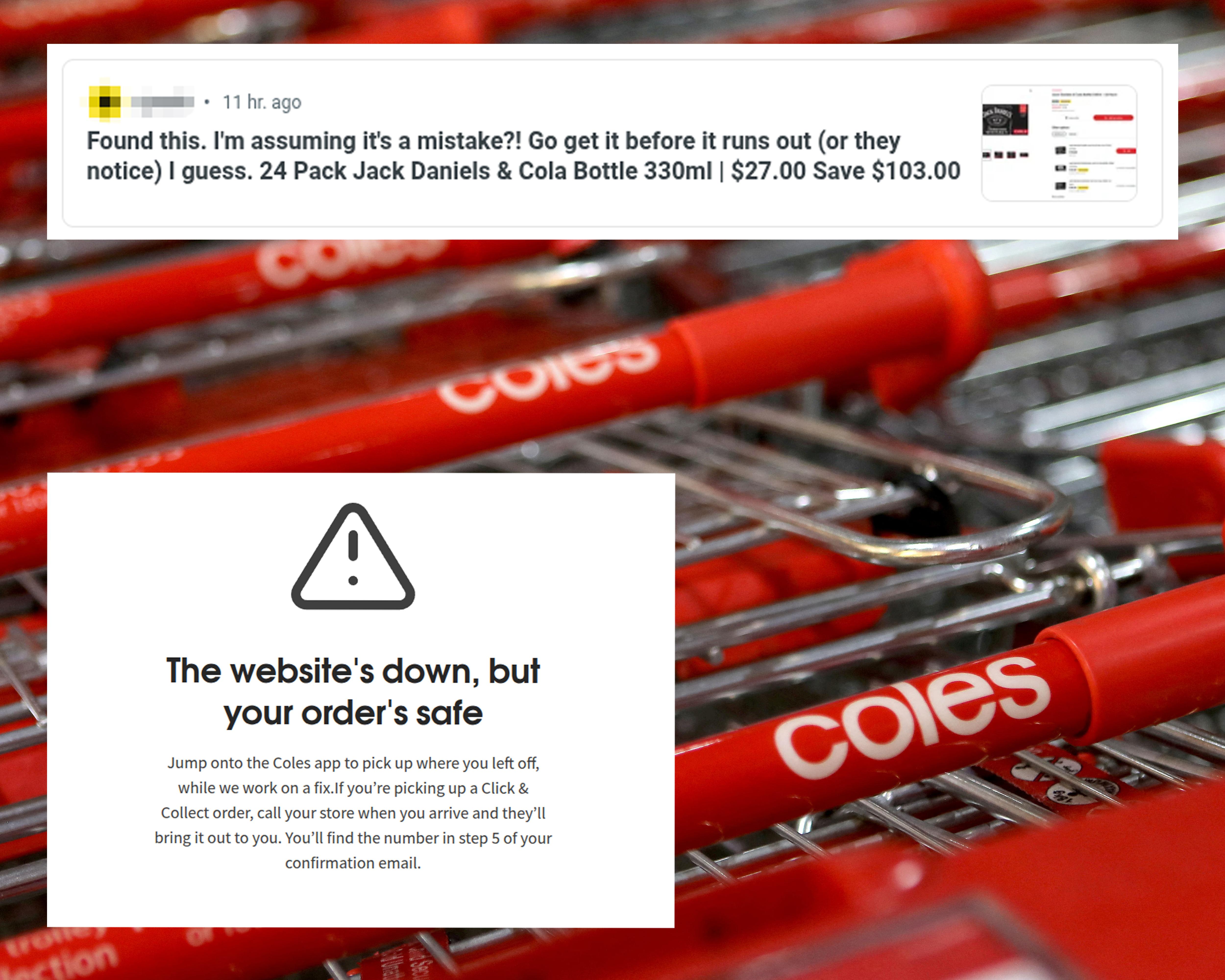 Coles website down after viral Reddit post sees customers buy cases of alcoholic drinks at nearly 80% discount
