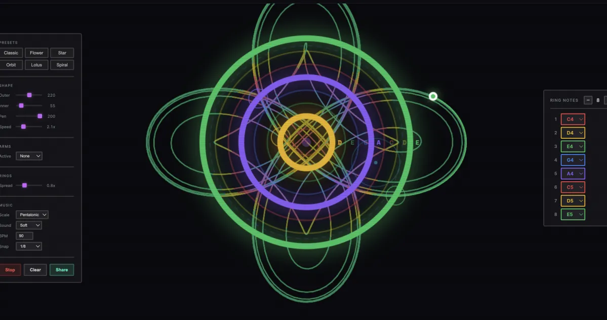 Doodle generative compositions in your browser with Musical Spirograph