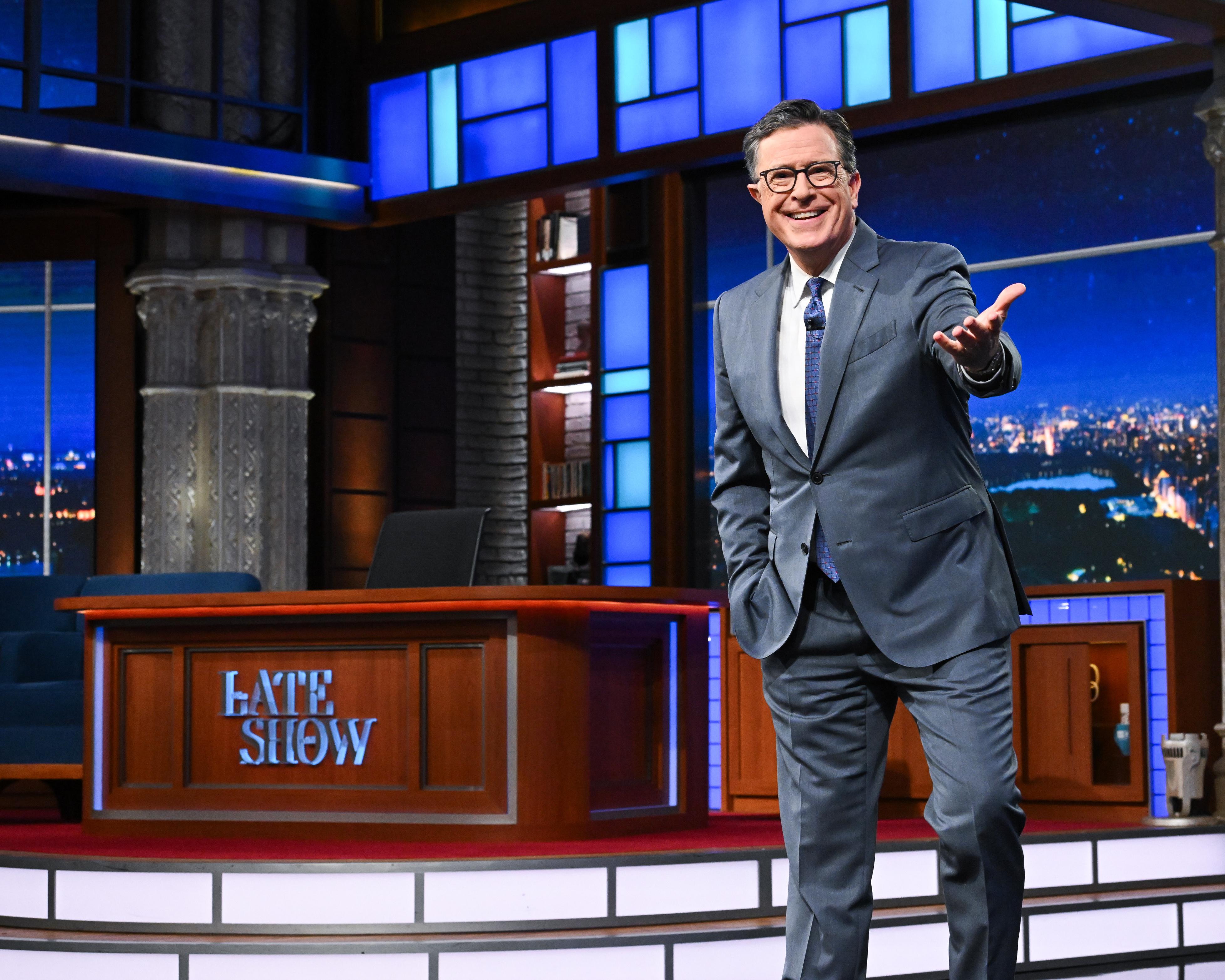 ‘He had a unique ability to be human’: late-night TV says goodbye to Stephen Colbert