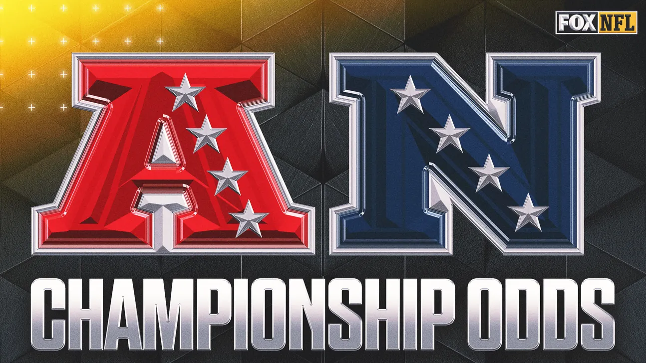 FOX NFL graphic with large red AFC and navy NFC letters above the words “Championship Odds.”