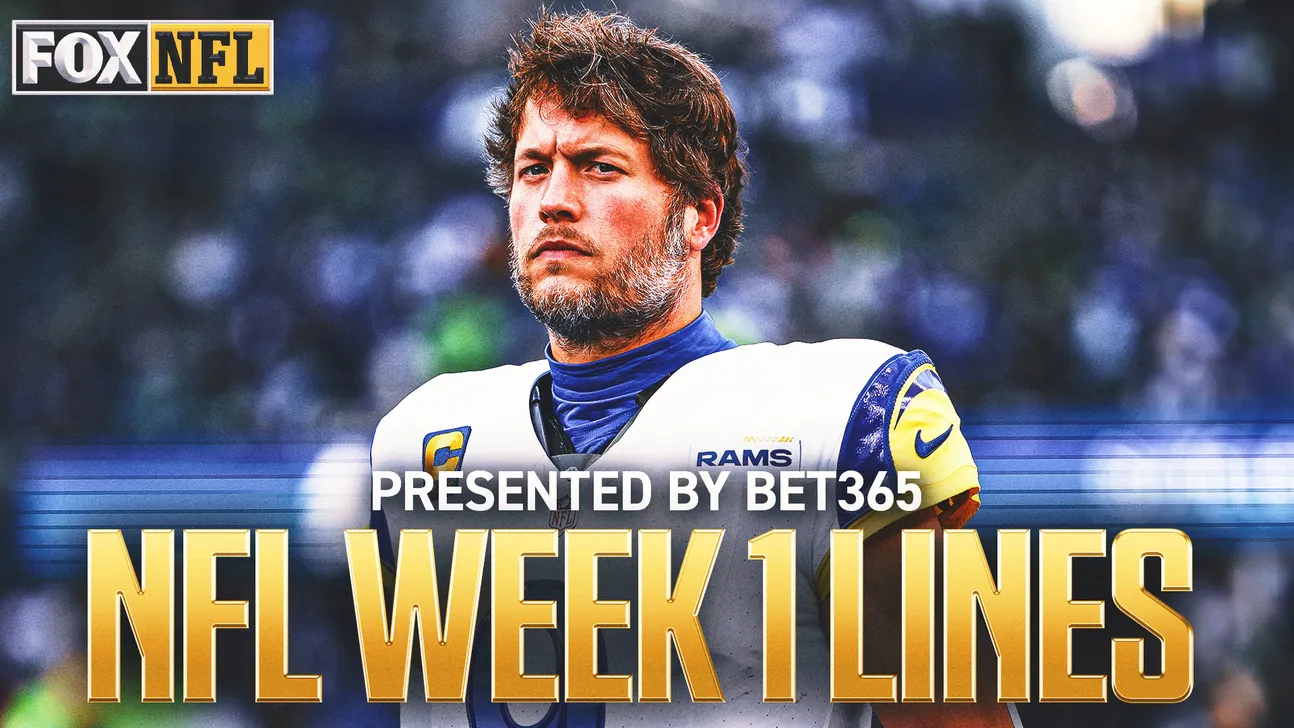 NFL player in Rams uniform beneath FOX NFL logo and bold NFL Week 1 Lines text