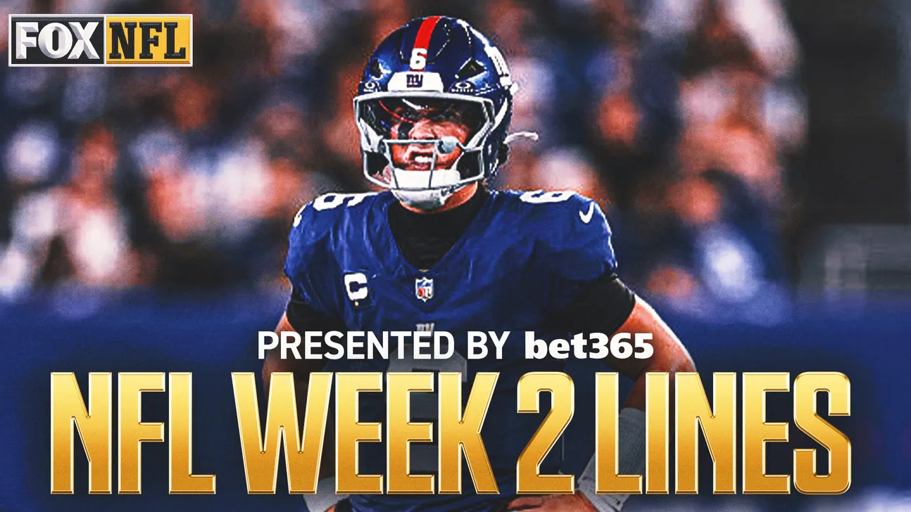 Football player in blue helmet and jersey beneath NFL Week 2 betting lines graphic