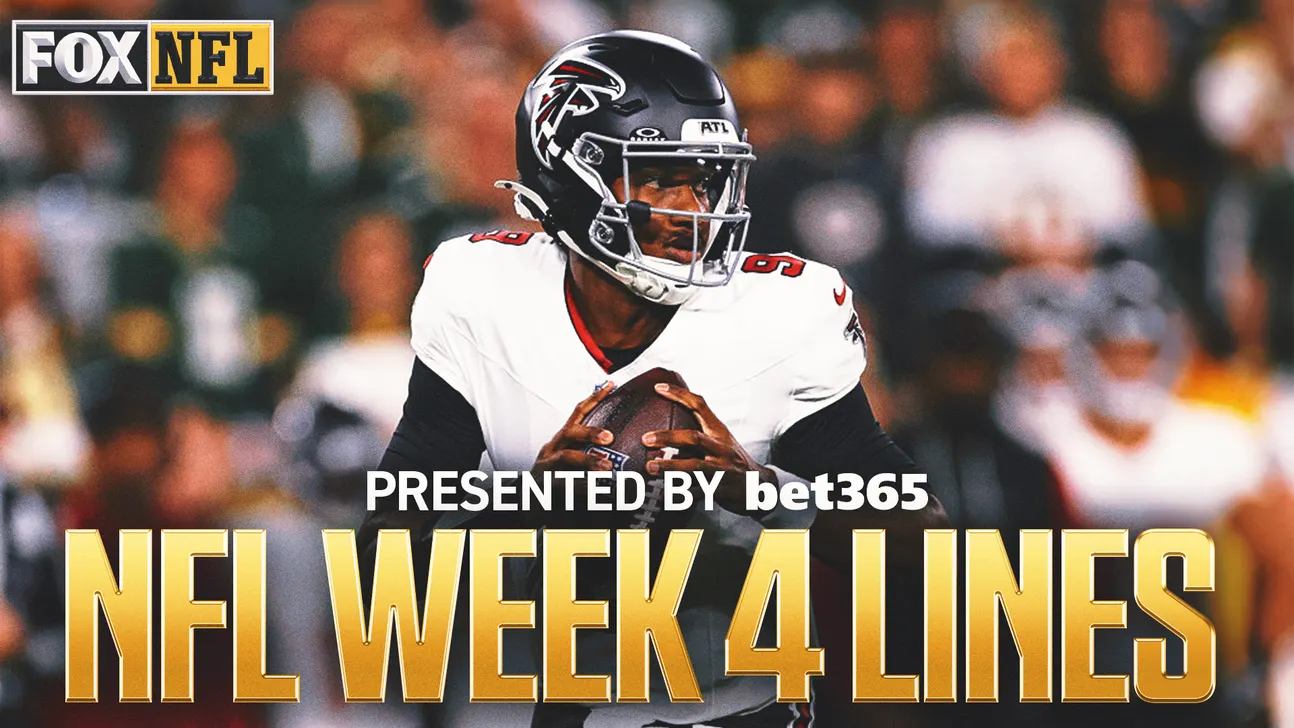 Atlanta Falcons player holds a football beneath a FOX NFL graphic reading “NFL Week 4 Lines.”