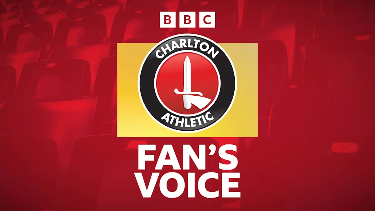 BBC Charlton Athletic Fan’s Voice graphic featuring the club crest on a red stadium background