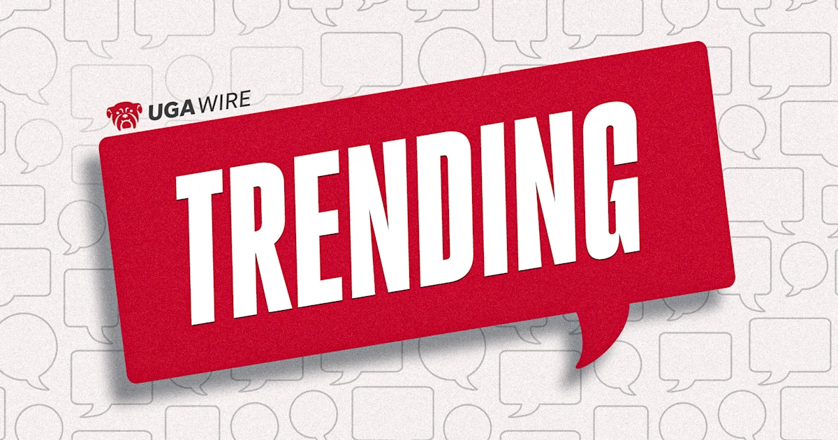 Red UGA Wire graphic with “TRENDING” lettering over a pale speech-bubble pattern.