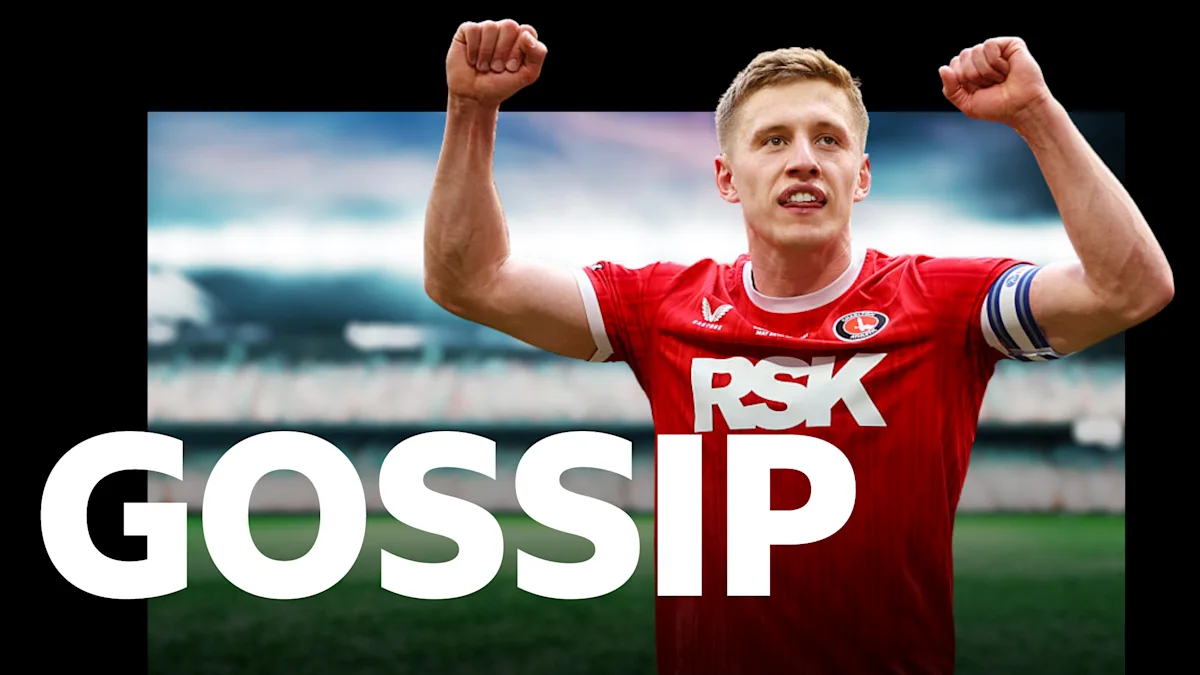 Footballer in red jersey raises both fists, with large white “GOSSIP” text across the image.