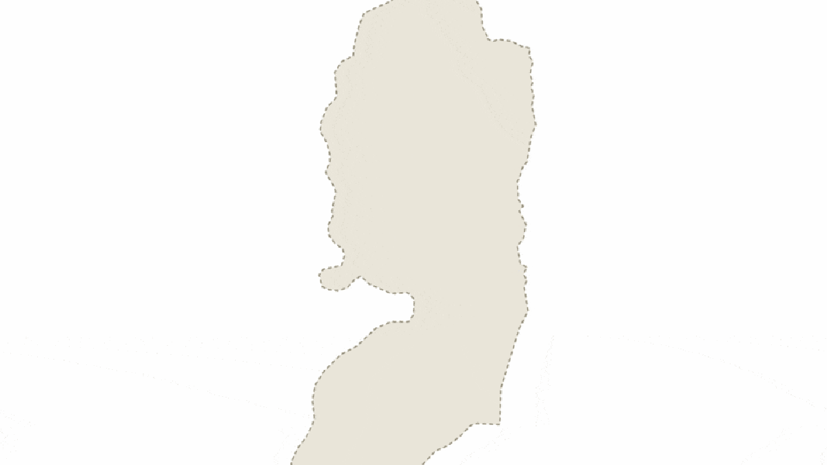 Simplified beige map silhouette with a dotted gray outline on a white background