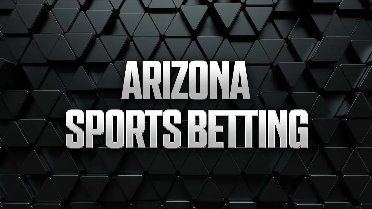 White text reading “Arizona Sports Betting” over a dark geometric tile background.