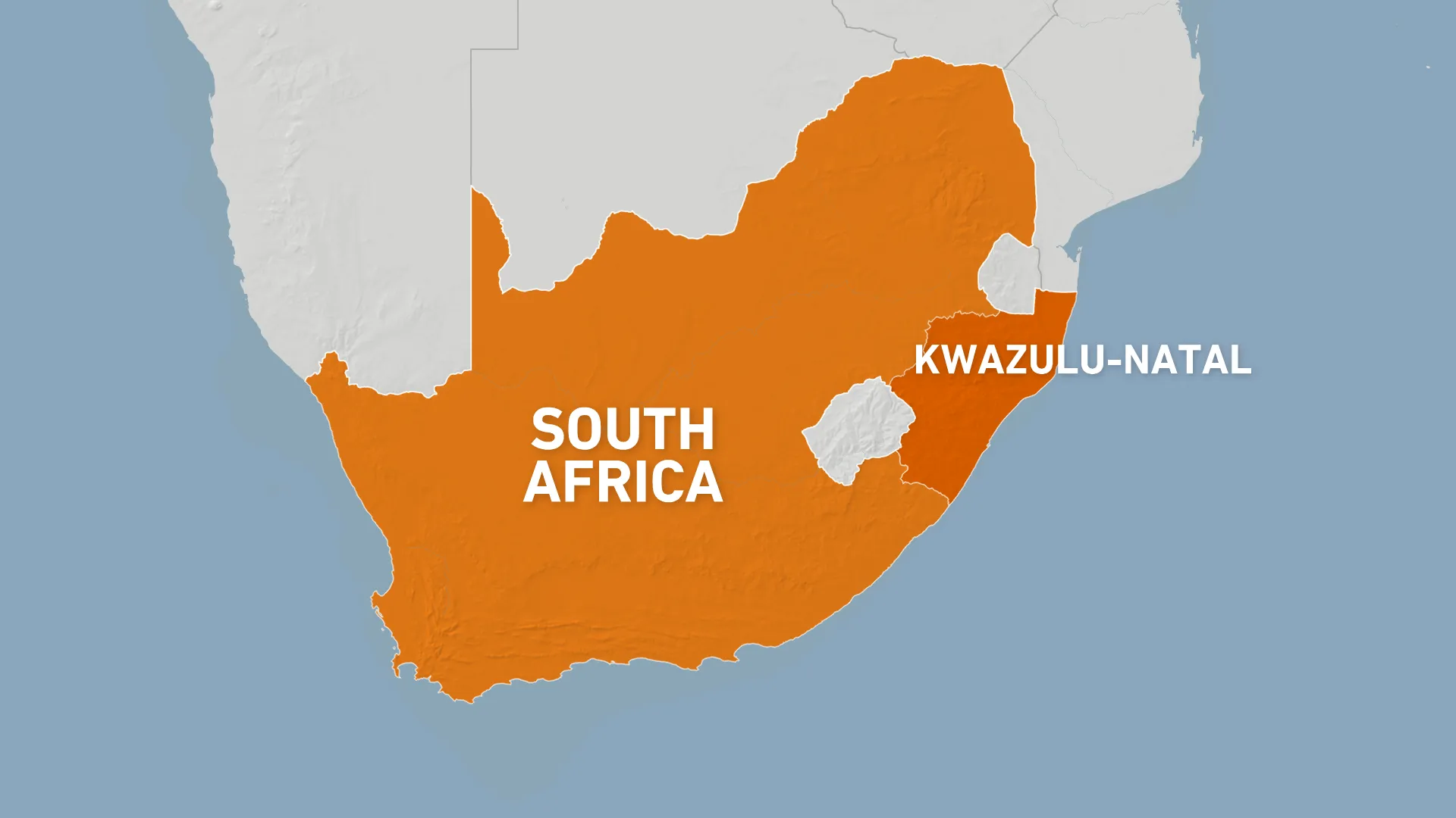 Map highlights South Africa in orange, with neighboring countries shown in gray and blue.