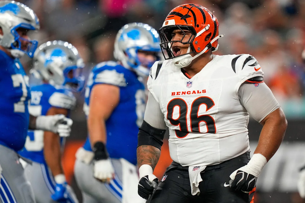 Cincinnati Bengals player wearing number 96 stands on field during game against Indianapolis Colts