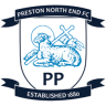 Preston North End FC crest featuring a footballer, shield, and club founding year.