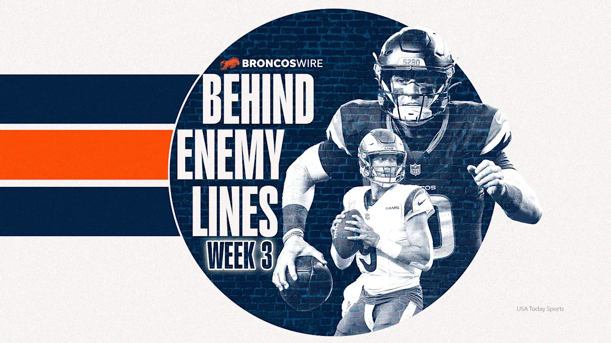 Graphic shows two football players over a brick-textured circle beside “Behind Enemy Lines Week 3” text.