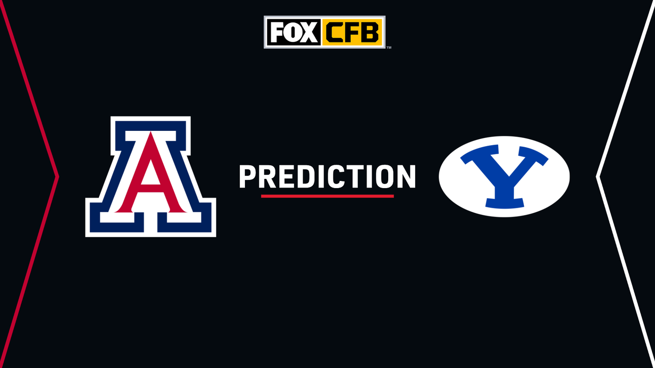 Fox CFB graphic showing Arizona and BYU logos with “Prediction” between them.