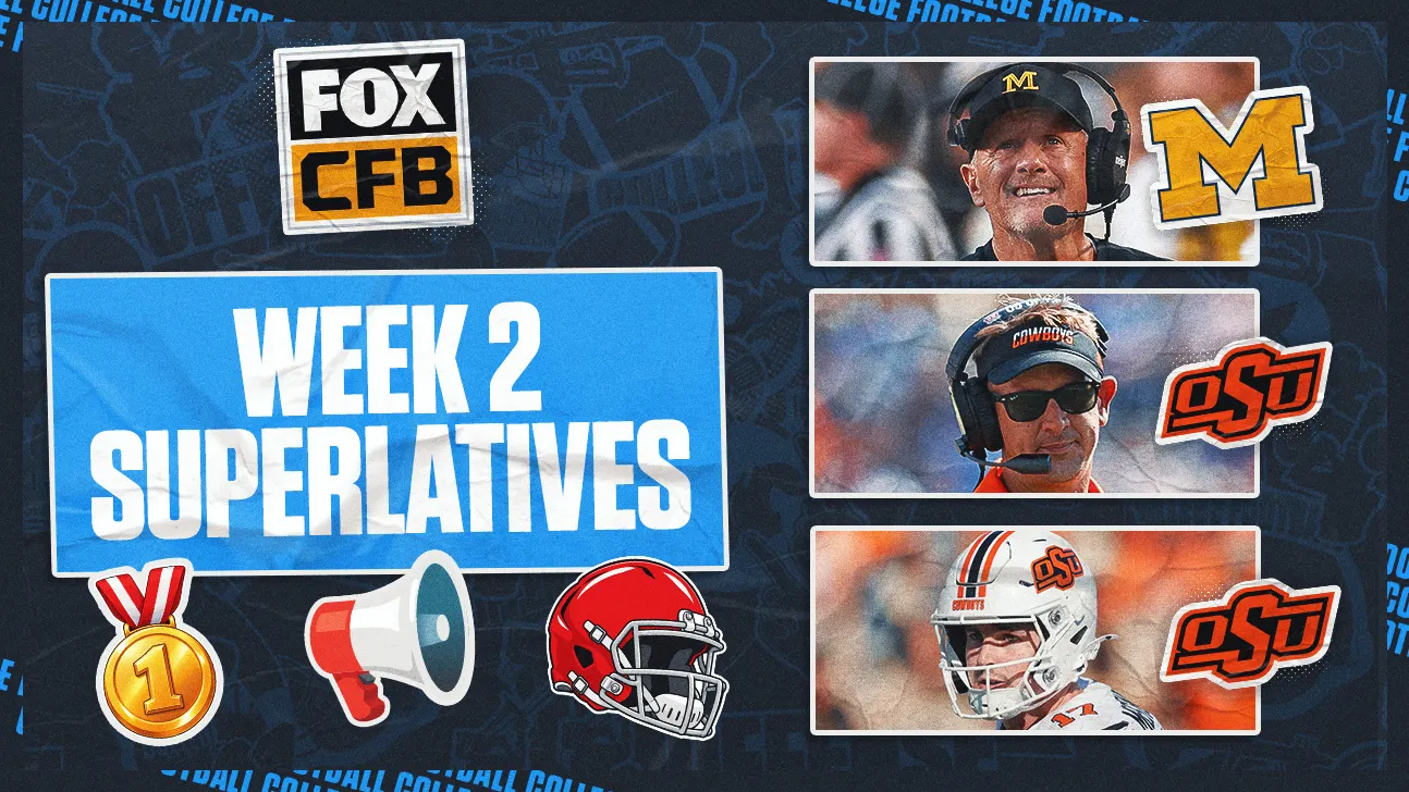 FOX CFB Week 2 Superlatives graphic featuring Michigan and Ohio State football imagery