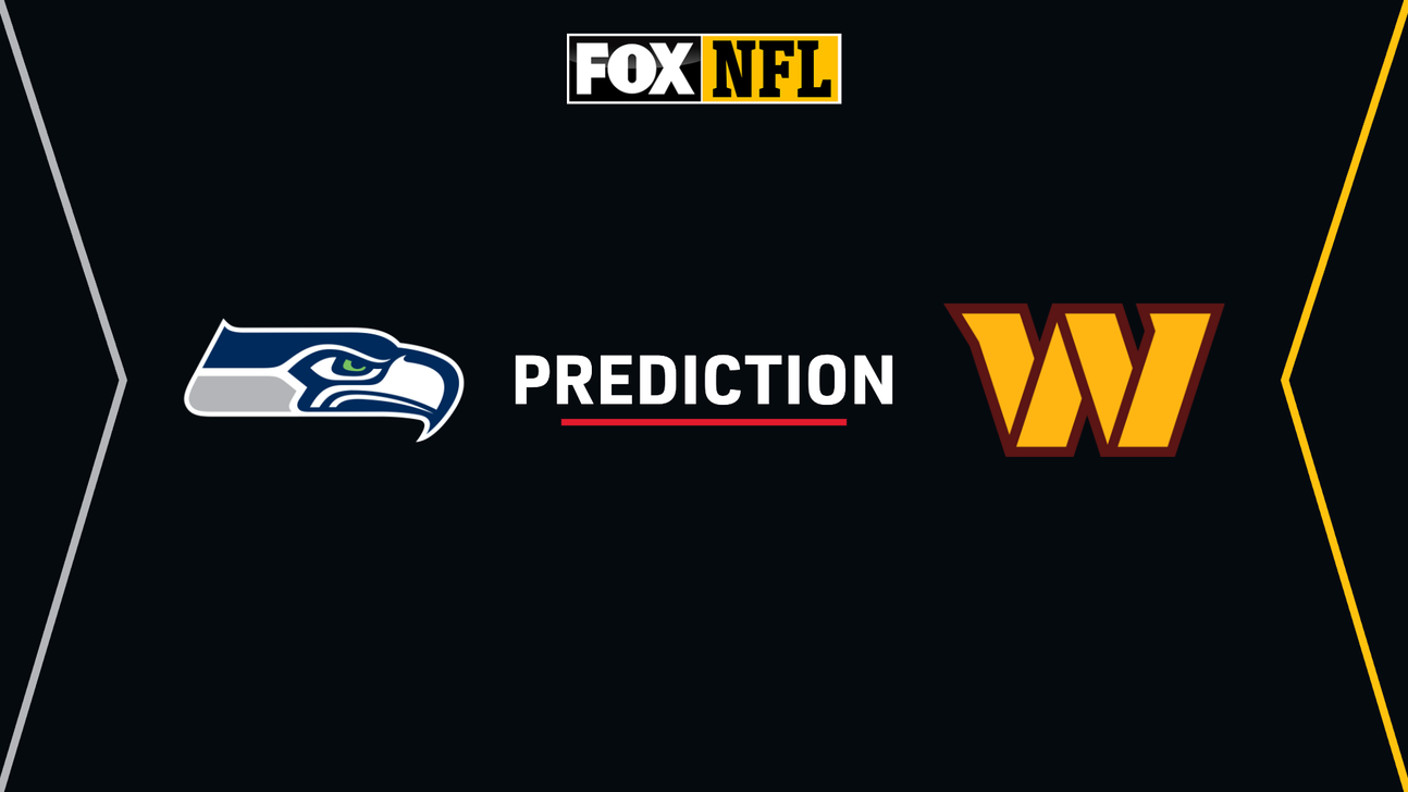 FOX NFL graphic with the Seahawks logo, “PREDICTION” text, and the Washington Commanders logo.
