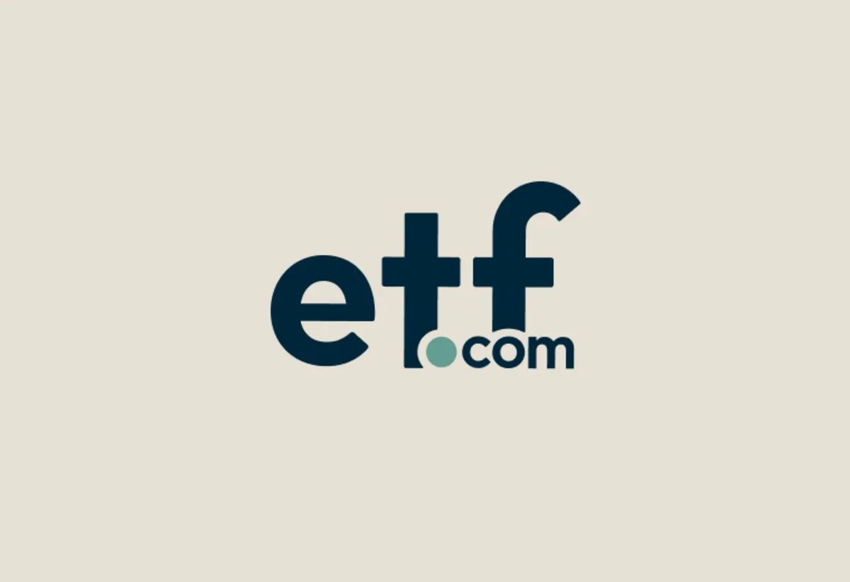 ETF.com logo in dark blue and teal centered on a light beige background