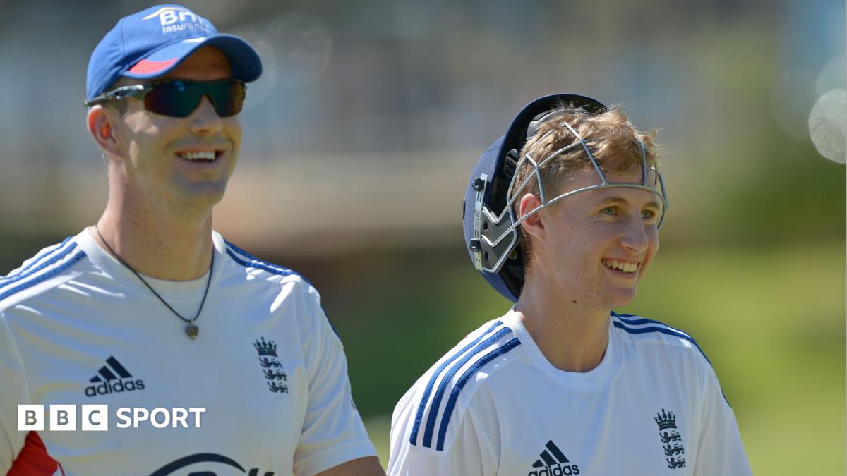 Two England cricket players in white Adidas shirts, one wearing sunglasses and the other a wicketkeeper helmet