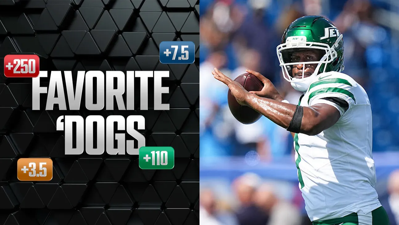 Split graphic featuring betting odds and a football quarterback in a green and white uniform