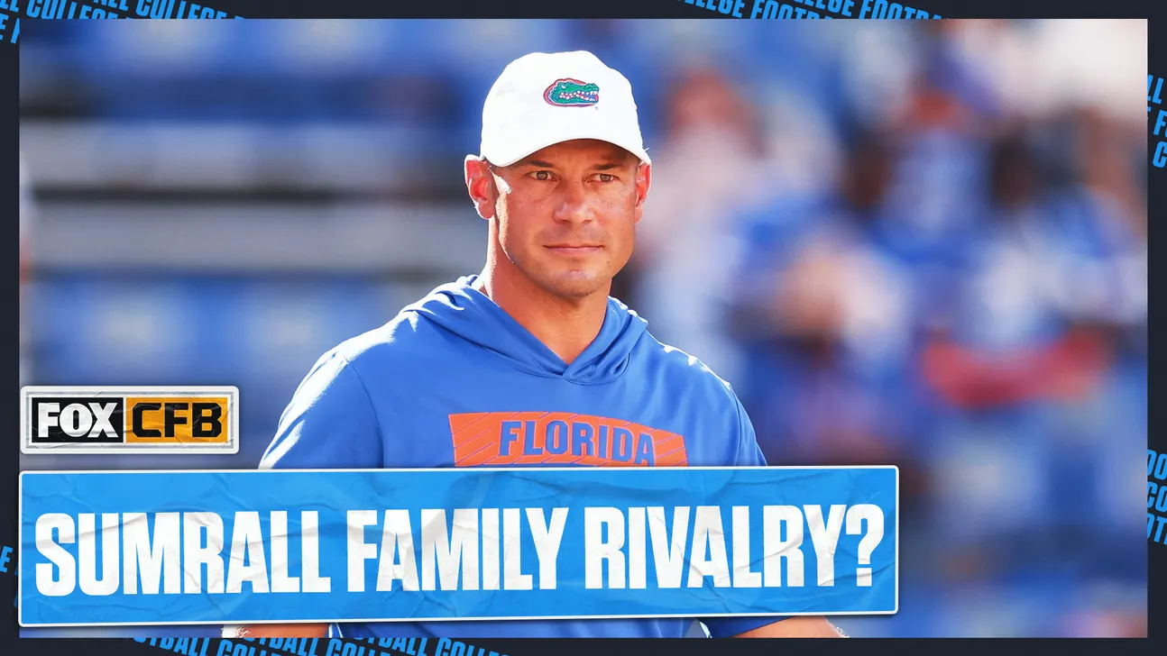 Man in Florida Gators hoodie and cap standing before a blurred football stadium background