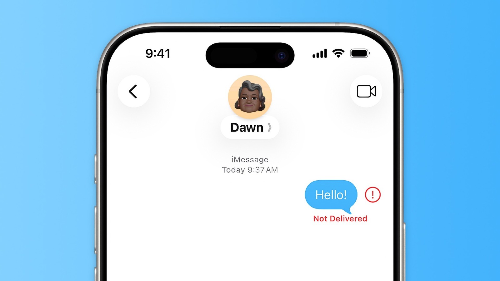 iPhone displaying an iMessage conversation with a blue Hello message marked Not Delivered