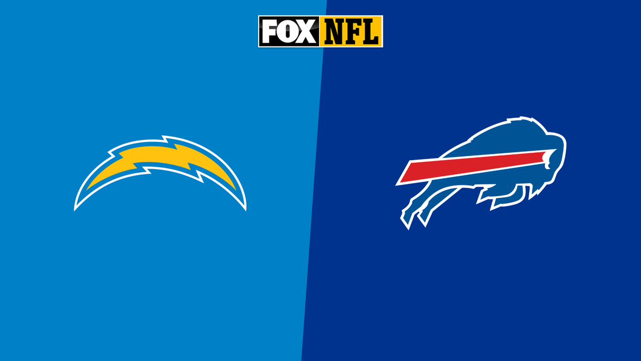 Fox NFL logo above Chargers and Bills team logos on a split blue background.