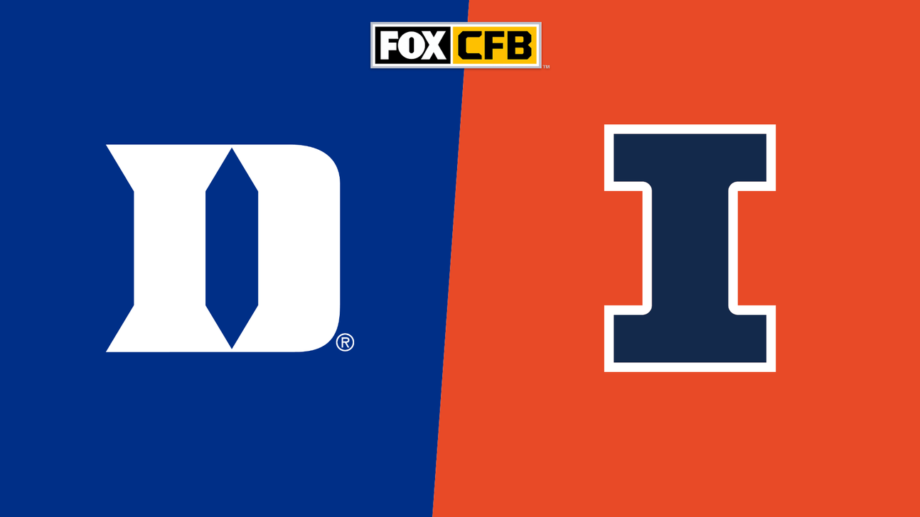 Duke and Illinois logos displayed on opposing blue and orange background beneath FOX CFB branding