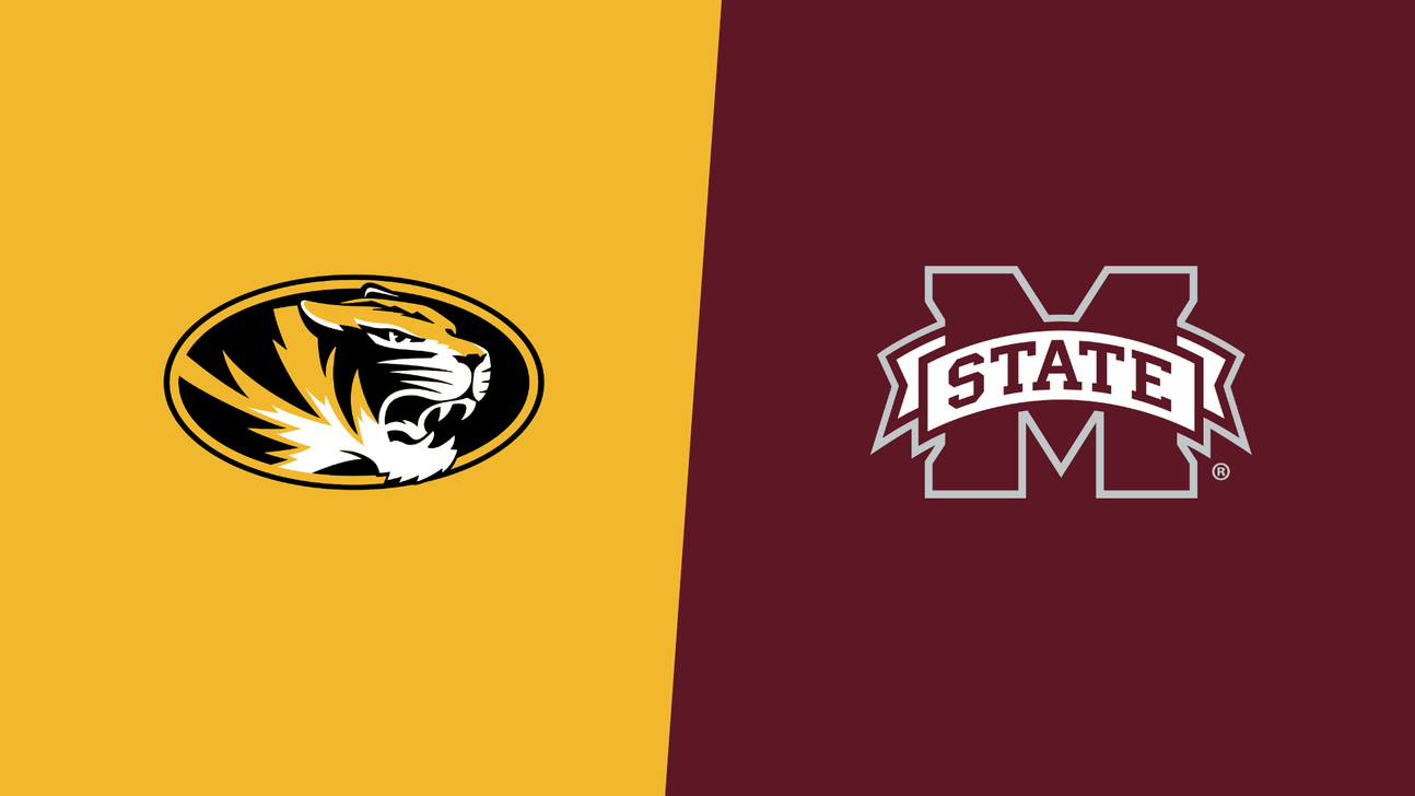Missouri Tigers and Mississippi State Bulldogs logos appear against gold and maroon split backgrounds.