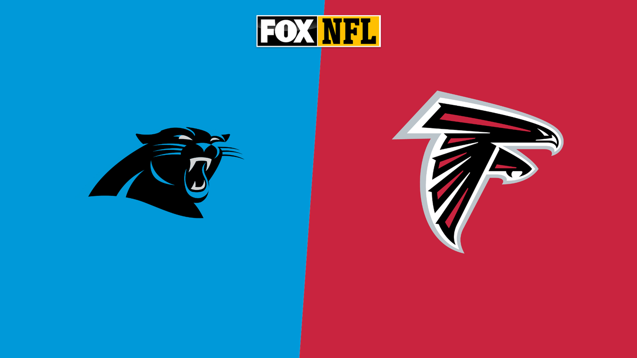 FOX NFL graphic featuring Carolina Panthers and Atlanta Falcons logos on blue and red backgrounds