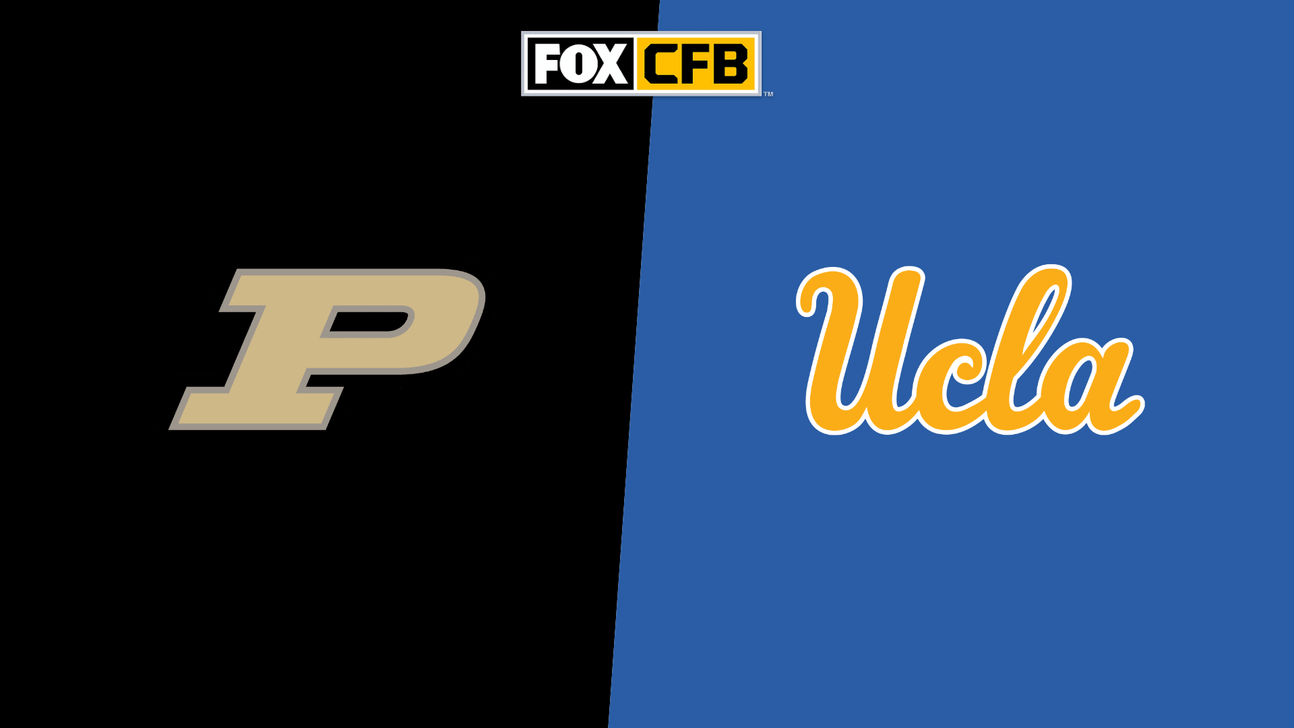 Fox CFB graphic featuring Purdue and UCLA logos on a split black-and-blue background.