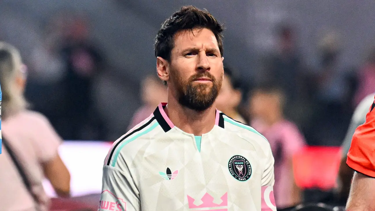 Lionel Messi wearing an Inter Miami jersey during a football match