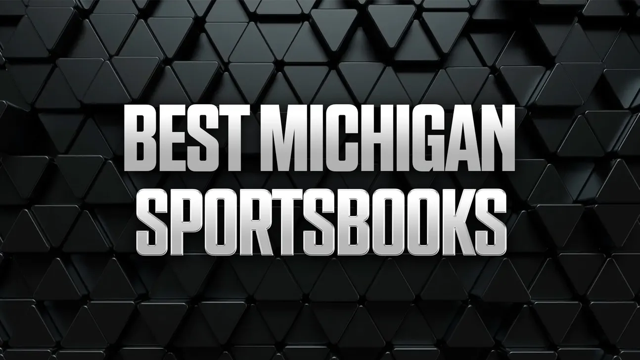 White text reading “Best Michigan Sportsbooks” over a dark geometric pattern of raised triangular shapes.