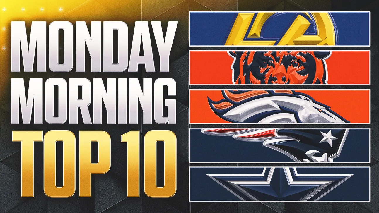 Graphic reading Monday Morning Top 10 beside five stylized American football team logos