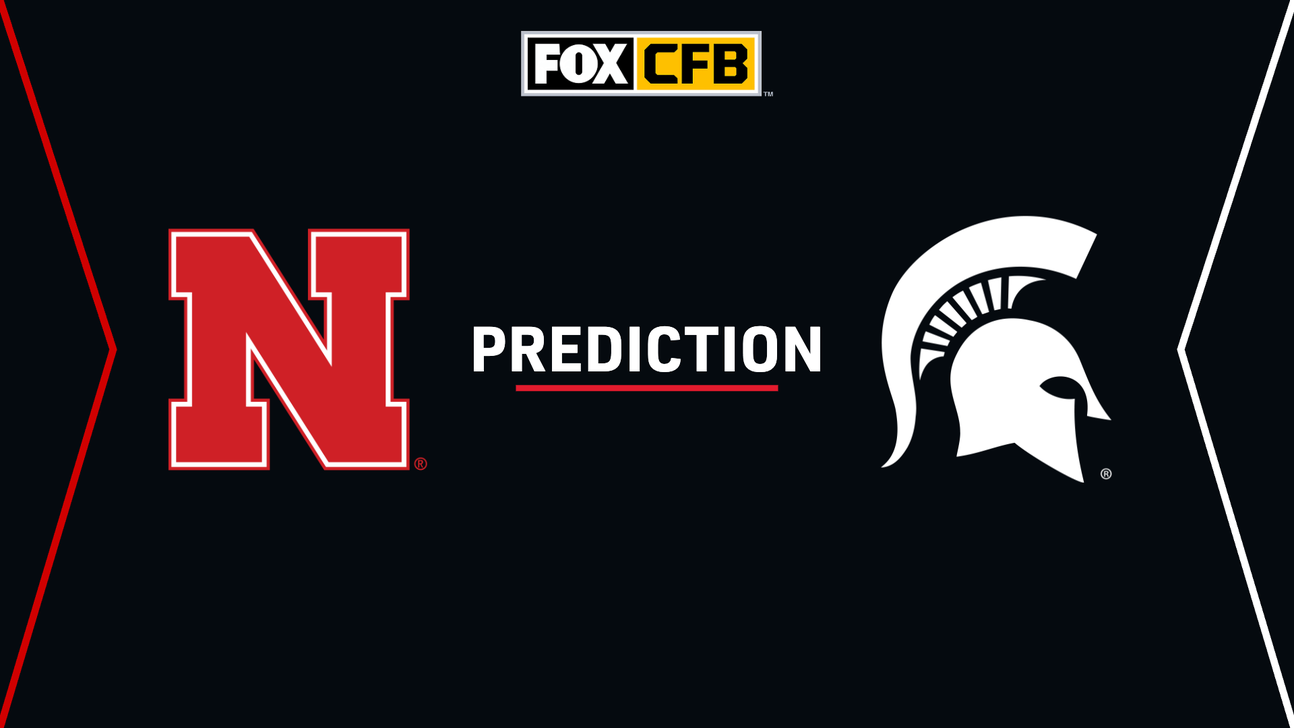 Nebraska and Michigan State logos flank the word “Prediction” on a black FOX CFB graphic.