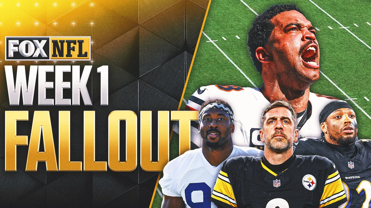 FOX NFL Week 1 Fallout graphic featuring four football players on a field