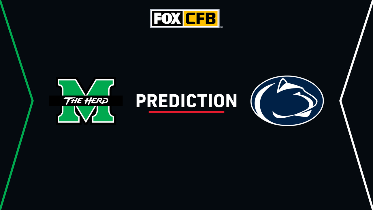 FOX CFB prediction graphic featuring Marshall and Penn State football logos