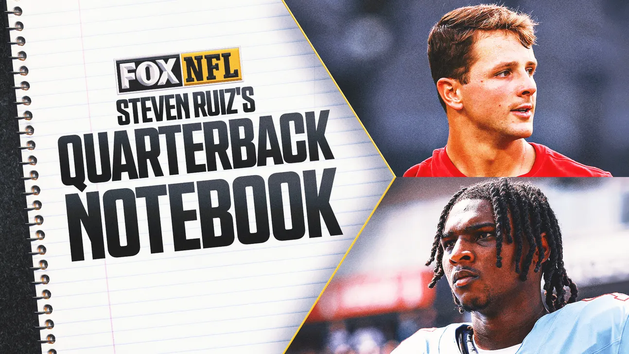 Graphic for Fox NFL's Steven Ruiz's Quarterback Notebook, with portraits of two football players beside the title.