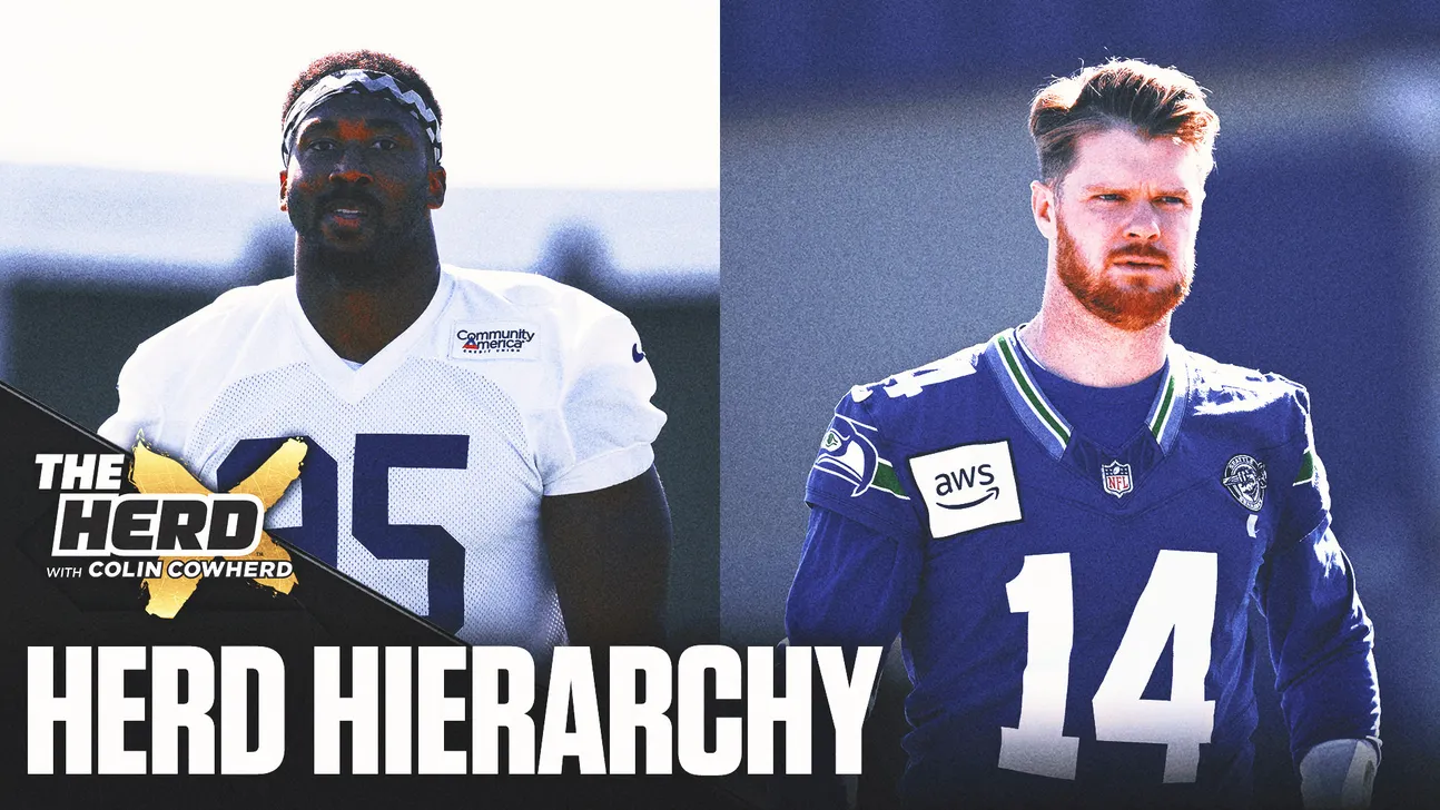 Two NFL players in football uniforms appear beside The Herd “Herd Hierarchy” graphic.