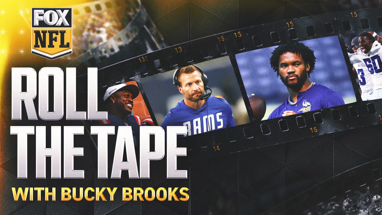 FOX NFL graphic with football players displayed on a tilted filmstrip above bold Roll the Tape text