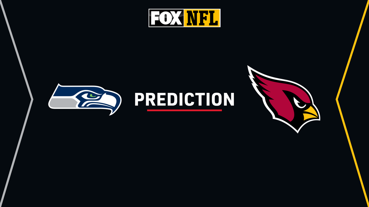 Seahawks and Cardinals logos flank the word “PREDICTION” on a dark FOX NFL graphic.