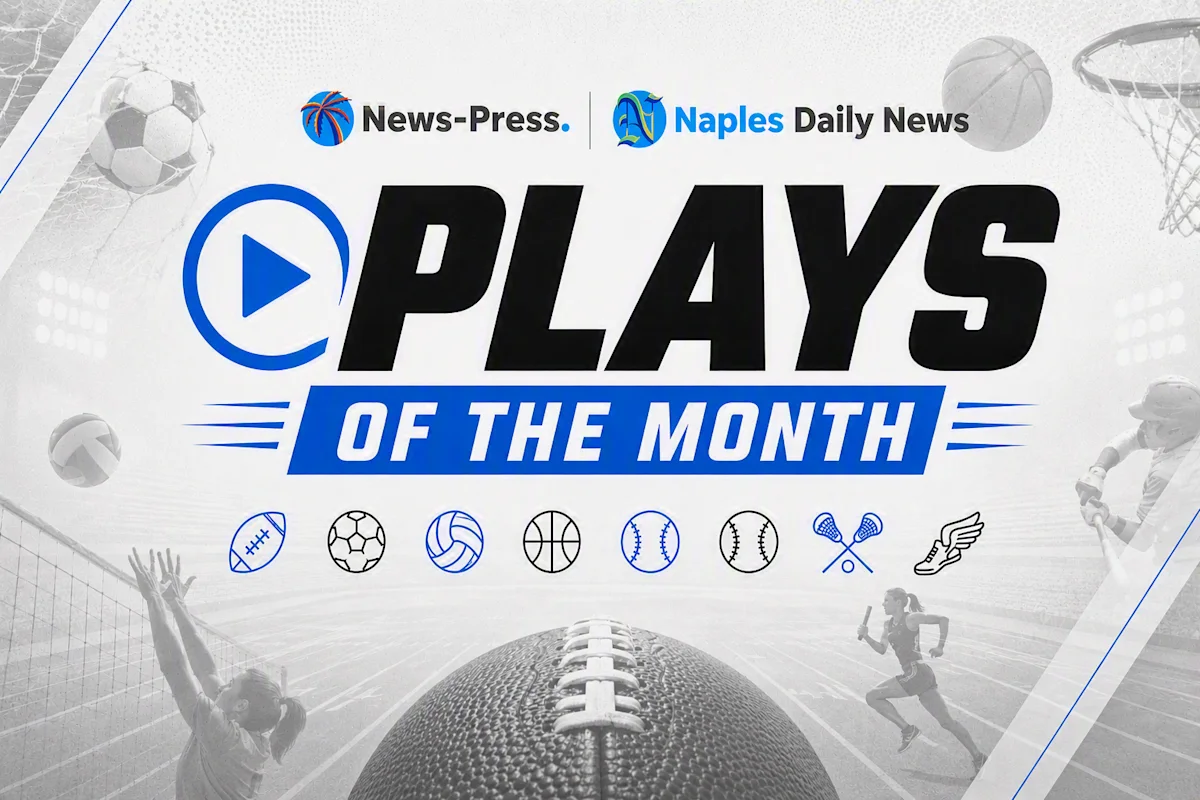 Graphic promoting Plays of the Month with News-Press and Naples Daily News sports branding.
