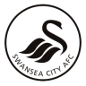 Circular Swansea City AFC crest featuring a stylized swan and surrounding club text