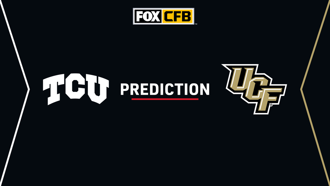 TCU and UCF logos flank the word “Prediction” beneath a FOX CFB logo on a black background.