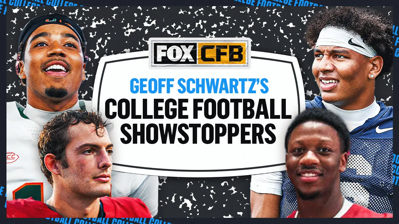 Promotional college football graphic with four players surrounding a Geoff Schwartz showstoppers headline.